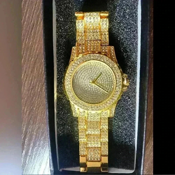 Gold toned rhinestone watch for men - Picture 1 of 6